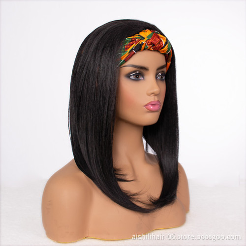 Long straight headband wigs wholesale bkack straight fiber synthetic hair for black women